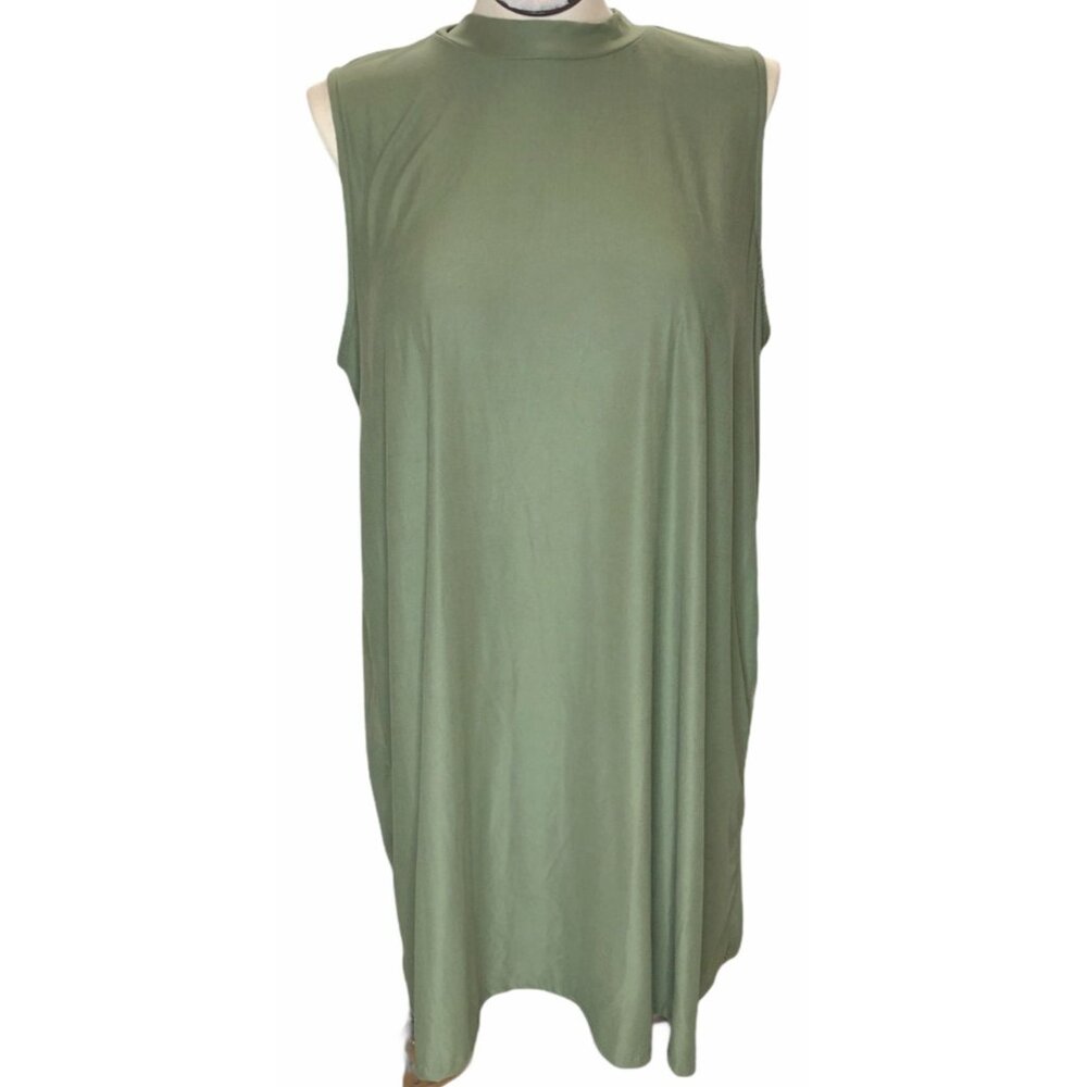 Pink Rose Shirt Womens 3X Top Olive Green Stretch Sleeveless Blouse Tunic Pullov